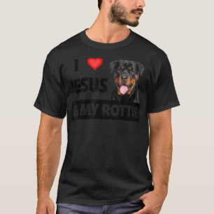 T-shirt J'aime Jésus et ma Rottie Chien Maman Papa Pet Par