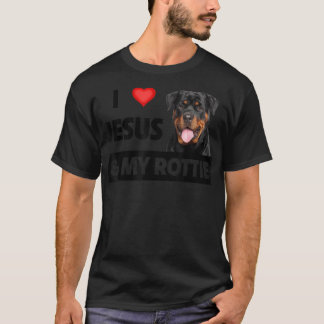 T-shirt J'aime Jésus et ma Rottie Chien Maman Papa Pet Par