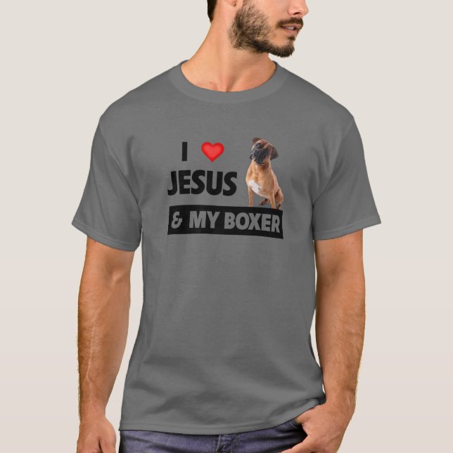 T-shirt J'Aime Jésus Et Mon Boxer Chien Maman Papa Pet Par (Devant)