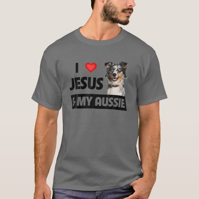 T-shirt J'Aime Jésus Et Mon Chien Berger Australien Austra (Devant)