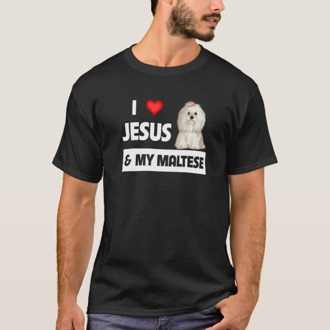 T-shirt J'Aime Jésus Et Mon Chien Maltais Maman Papa Malti (Devant)