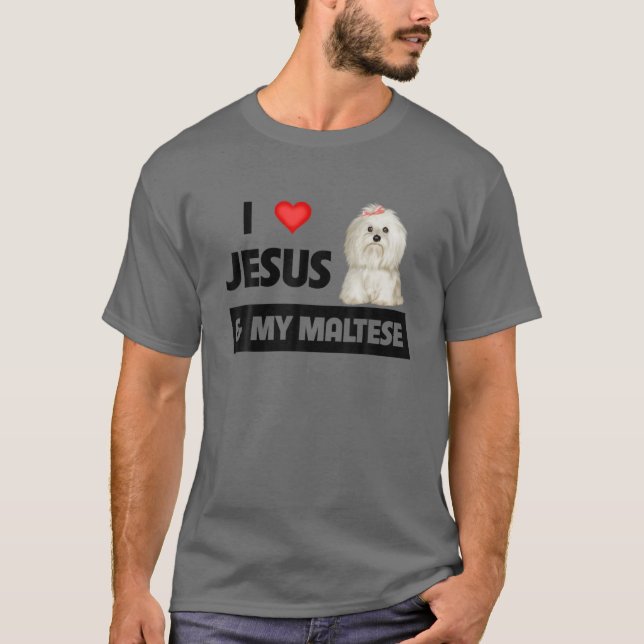 T-shirt J'Aime Jésus Et Mon Chien Maltais Maman Papa Pet P (Devant)