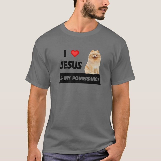 T-shirt J'Aime Jésus Et Mon Chien Poméranien Maman Et Papa (Devant)