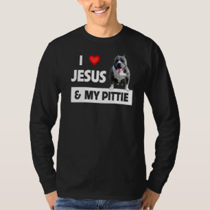 T-shirt J'Aime Jésus Et Mon Pittie Pitbull Chien Maman Pap