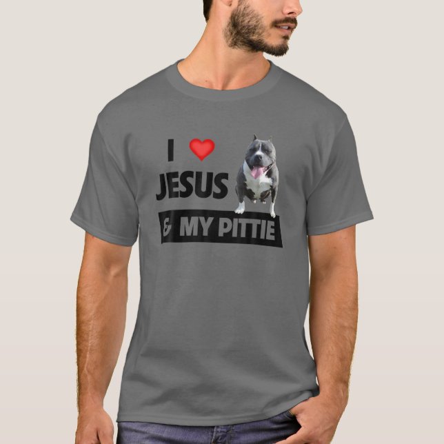 T-shirt J'Aime Jésus Et Mon Pittie Pitbull Chien Maman Pap (Devant)