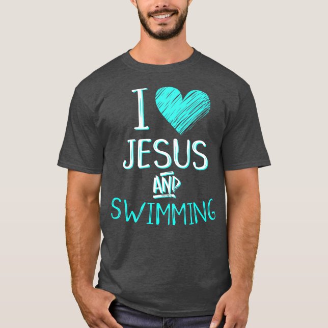 T-shirt J'Aime Jésus Et Nager Christian Swimmer Cadeau (Devant)