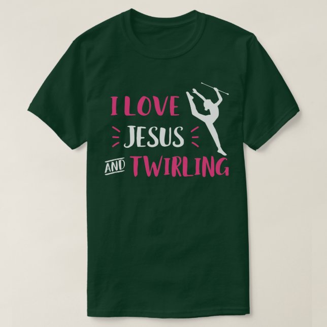 T-shirt J'aime Jésus et Twirling Baton Twirling Majorette (Design devant)