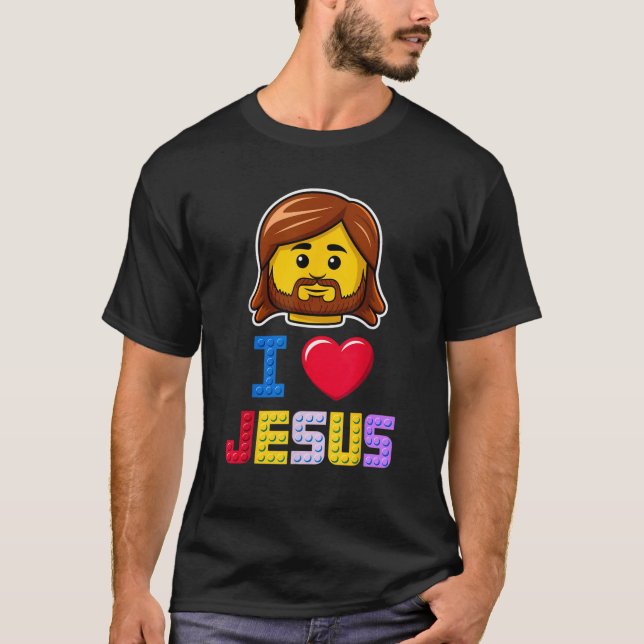 T-shirt J'aime Jésus Maître Constructeur Briques Blocs de  (Devant)