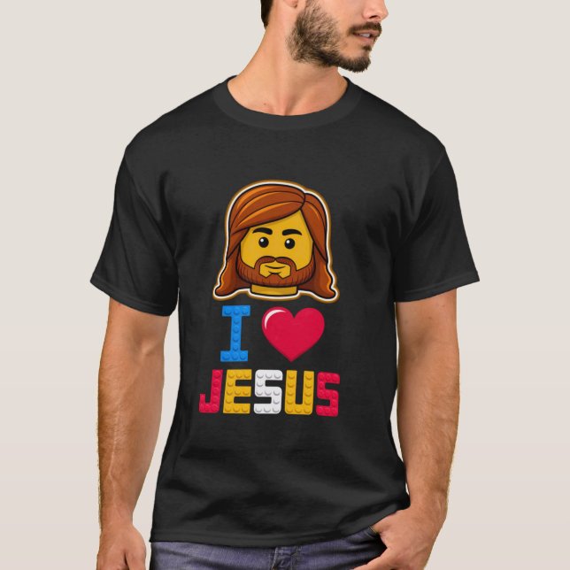 T-shirt J'aime Jésus Maître Constructeur Briques Blocs de  (Devant)
