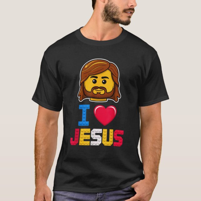 T-shirt J'aime Jésus Maître Constructeur Briques Blocs de  (Devant)