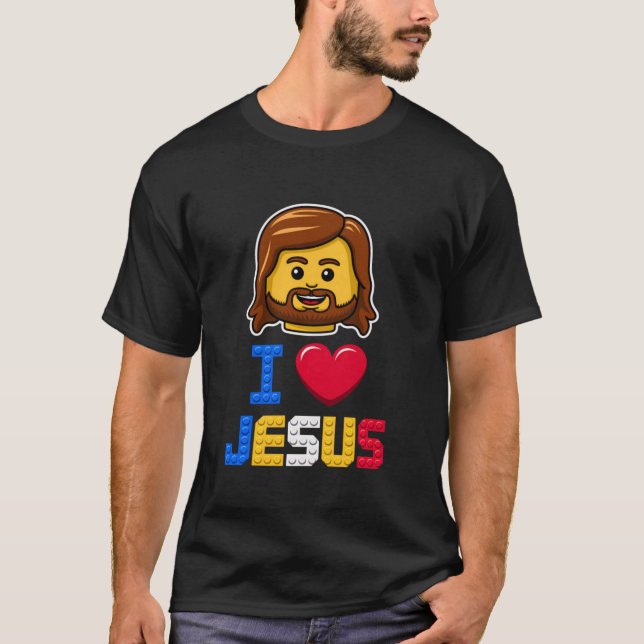 T-shirt J'aime Jésus Maître Constructeur Briques Blocs de  (Devant)