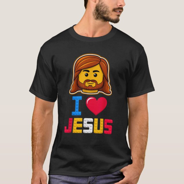 T-shirt J'aime Jésus Maître Constructeur Briques Blocs de  (Devant)