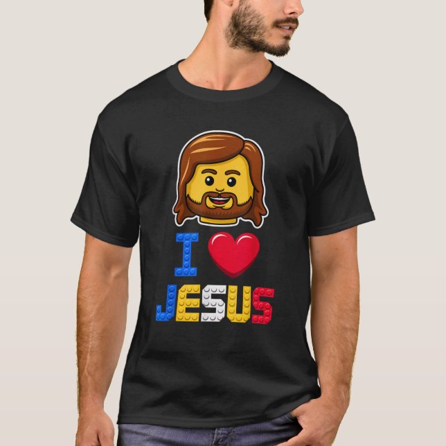 T-shirt J'aime Jésus Maître Constructeur Briques Blocs de  (Devant)