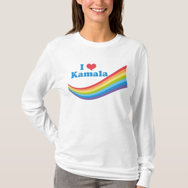 T-shirt J'Aime Kamala Arc-En-Ciel Mignonne Élection Longue (Devant)