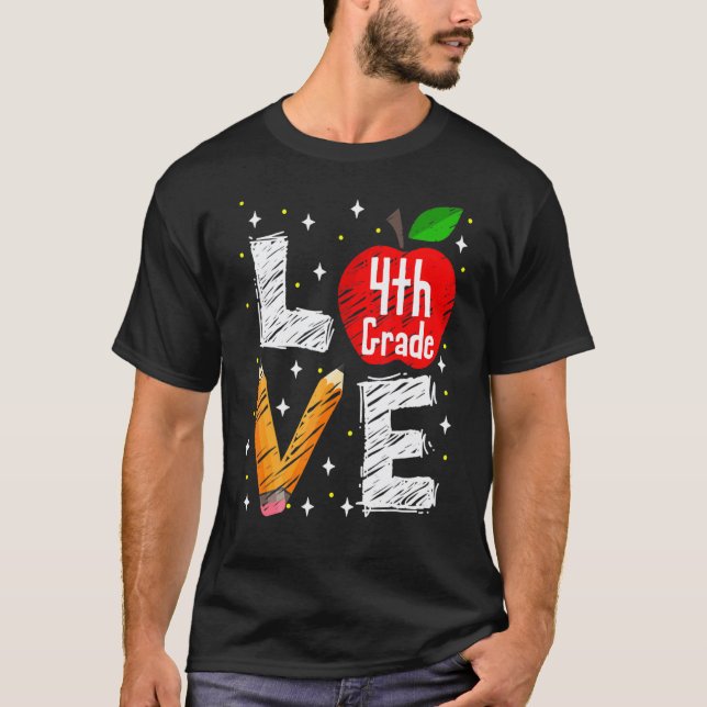 T-shirt J'aime la 4e année Apple  Enseignant de rentrée (Devant)