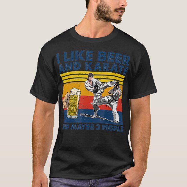 T-shirt J'aime la bière et le karaté et peut-être 3 person (Devant)