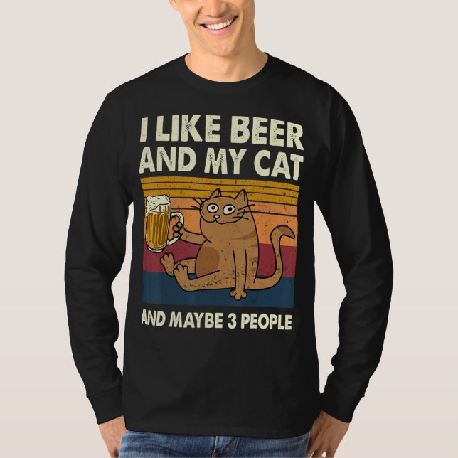 T-shirt J'Aime La Bière Et Mon Chat Et Peut-Être 3 Personn (Devant)