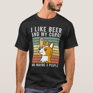 T-shirt J'Aime La Bière Et Mon Chien Vintage Corgi Retro