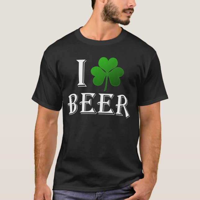 T-shirt J'aime la bière, jour de St Patricks de shamrock (Devant)