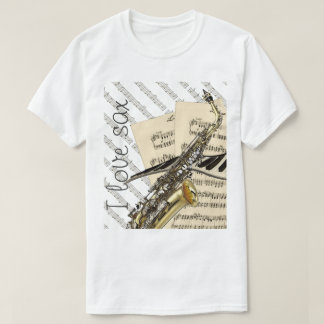 T-shirt J'aime la conception drôle de musique de saxo