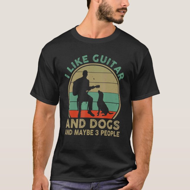 T-shirt J'Aime La Guitare Et Les Chiens Et Peut-Être 3 Per (Devant)