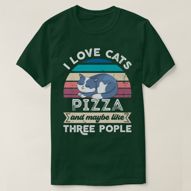 T-shirt J'aime la pizza aux chats et comme trois personnes (Design devant)