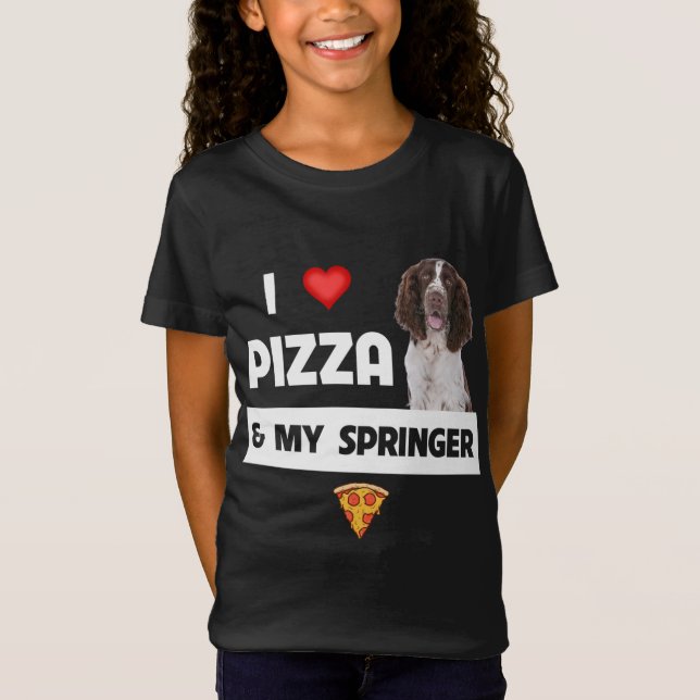T-Shirt J'Aime La Pizza Et Mon Springer Spaniel Dog Pepper (Devant)