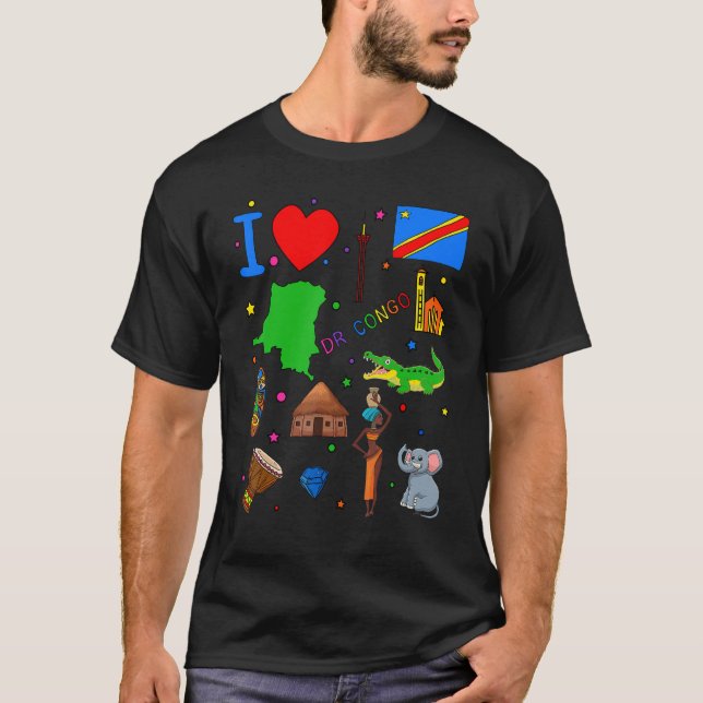 T-shirt J'aime la RD du Congo La main dessinée des repères (Devant)