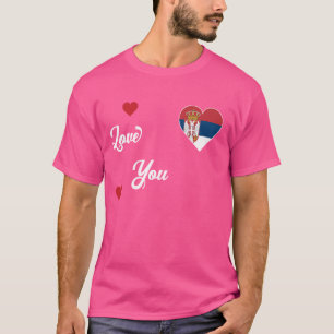 T-shirt J'aime la Serbie avec le drapeau serbe dans un cœu