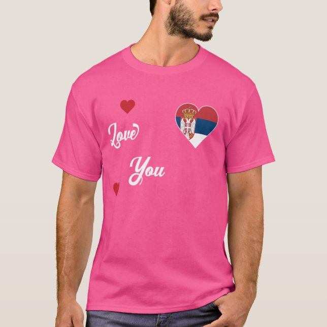 T-shirt J'aime la Serbie avec le drapeau serbe dans un cœu (Devant)