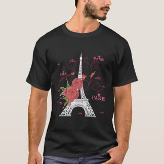 T-shirt J'Aime La Tour Eiffel De Paris Aux Fleurs