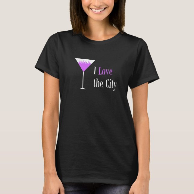 T-shirt J'Aime La Ville Purple Martini Boire Verre Citysca (Devant)