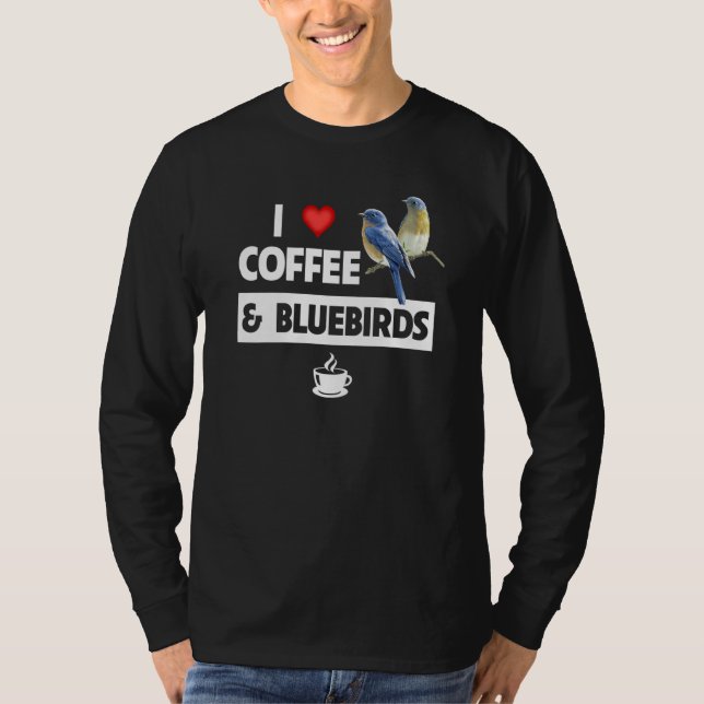 T-shirt J'aime le café et les oiseaux bleus Observer les o (Devant)