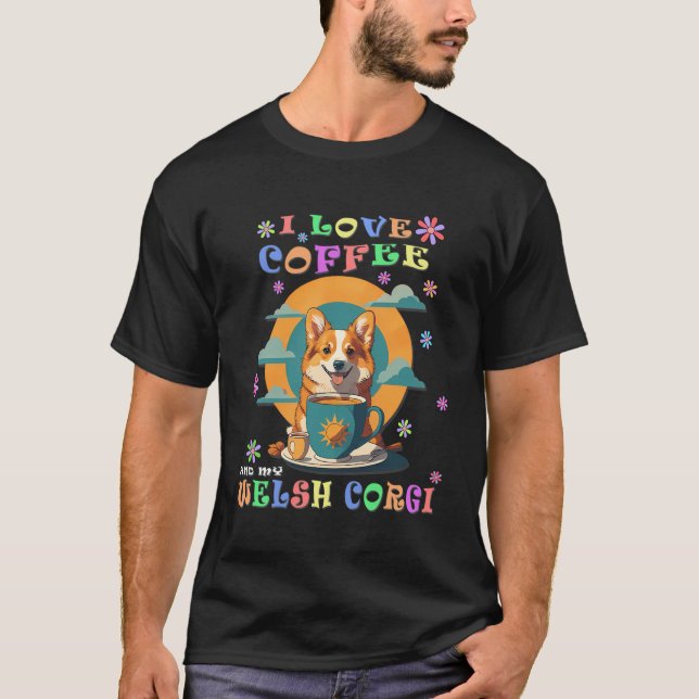 T-shirt J'Aime Le Café Et Mon Chien Gallois Corgi Mignonne (Devant)