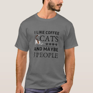 T-shirt J'Aime Le Café Mon Chat Et Peut-Être 3 Personnes D