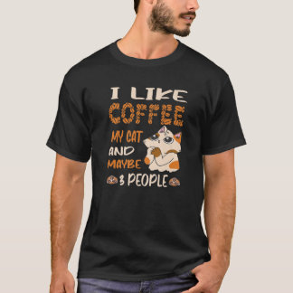 T-shirt J'Aime Le Café Mon Chat Et Peut-Être 3 Personnes D