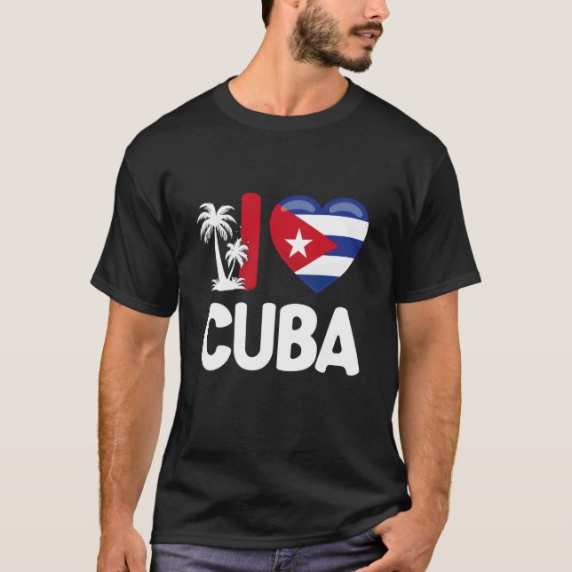 T-shirt J'aime le cœur du drapeau cubain (Devant)