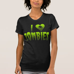 T-shirt J'aime le crâne Halloween de zombis