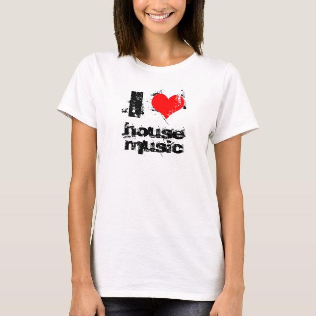 T-shirt j'aime le dessus de musique de maison (Devant)