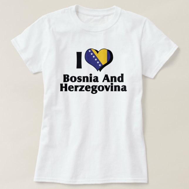 T-shirt J'aime le drapeau de Bosnie-Herzégovine (Design devant)