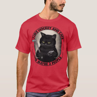 T-shirt J'aime le hockey et le chat et peut-être 3 personn