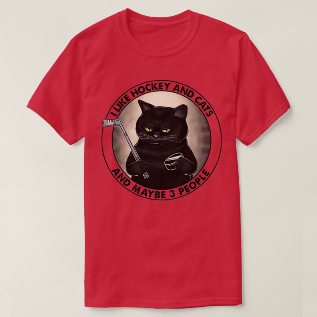 T-SHIRT J'AIME LE HOCKEY ET LES CHATS ET PEUT-ÊTRE 3 PERSO (Design devant)