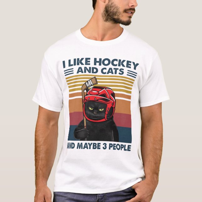 T-shirt J'Aime Le Hockey Et Les Chats Et Peut-Être 3 Perso (Devant)