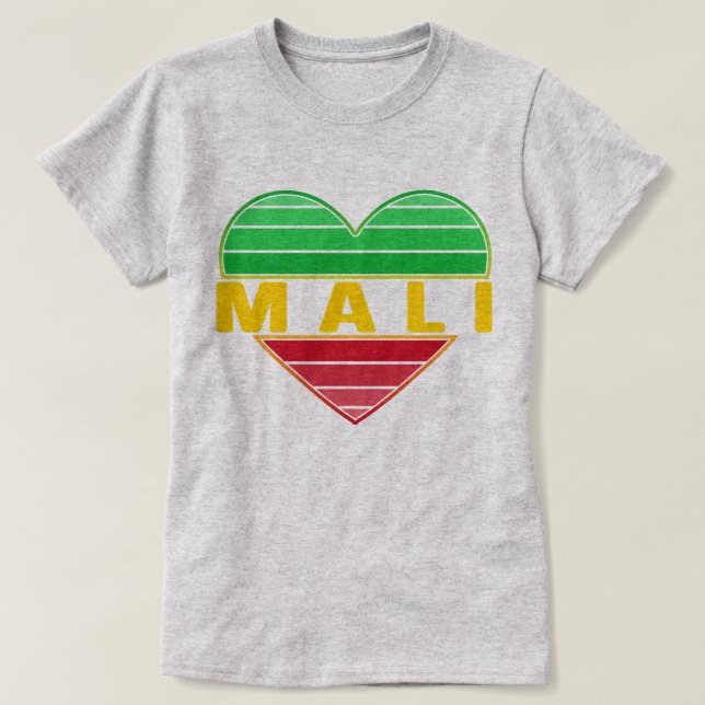 T-shirt J'aime le Mali, coeur malien (Design devant)