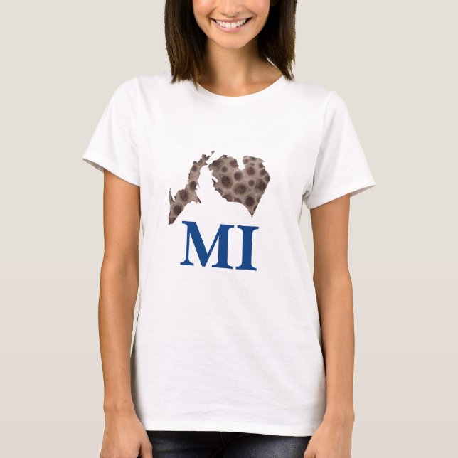 T-shirt J'aime le Michigan ! Motif de pierre Petoskey (Devant)