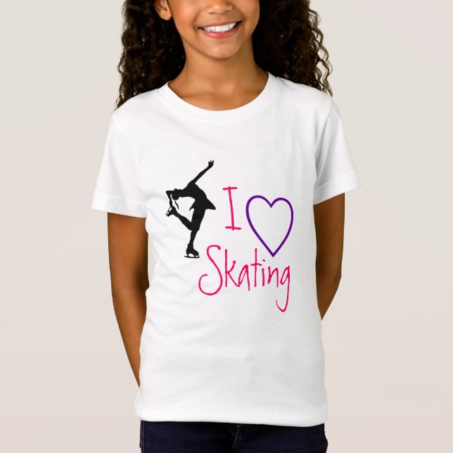 T-Shirt J'aime le patinage artistique - coeur pourpre (Devant)