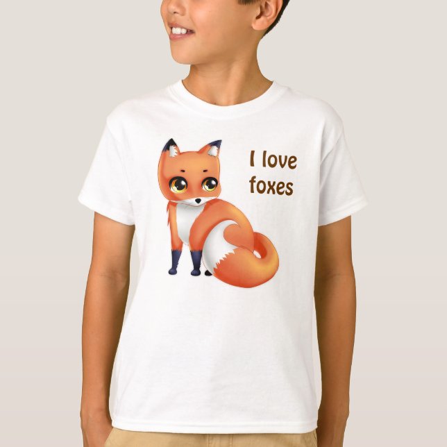 T-shirt J'aime le renard mignon de bande dessinée de (Devant)