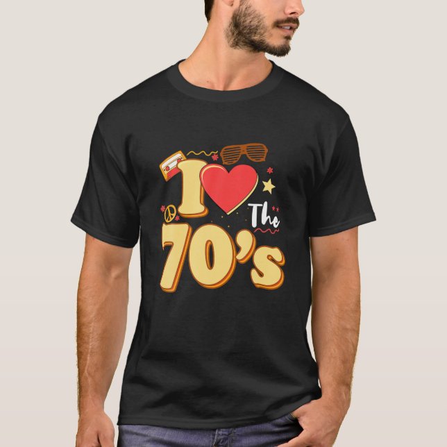 T-shirt J'Aime Le Rétro Cool Du Coeur Des Années 70 (Devant)