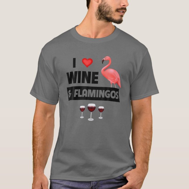 T-shirt J'Aime Le Vin Et Les Flamants roses Roses Zoo Faun (Devant)