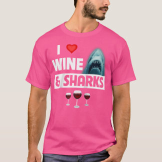T-shirt J'Aime Le Vin Et Les Requins Drôle Boire Grand Bla
